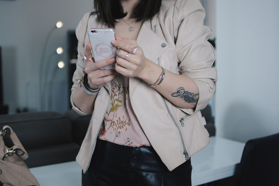 perfecto rose veste rose poudré cuir