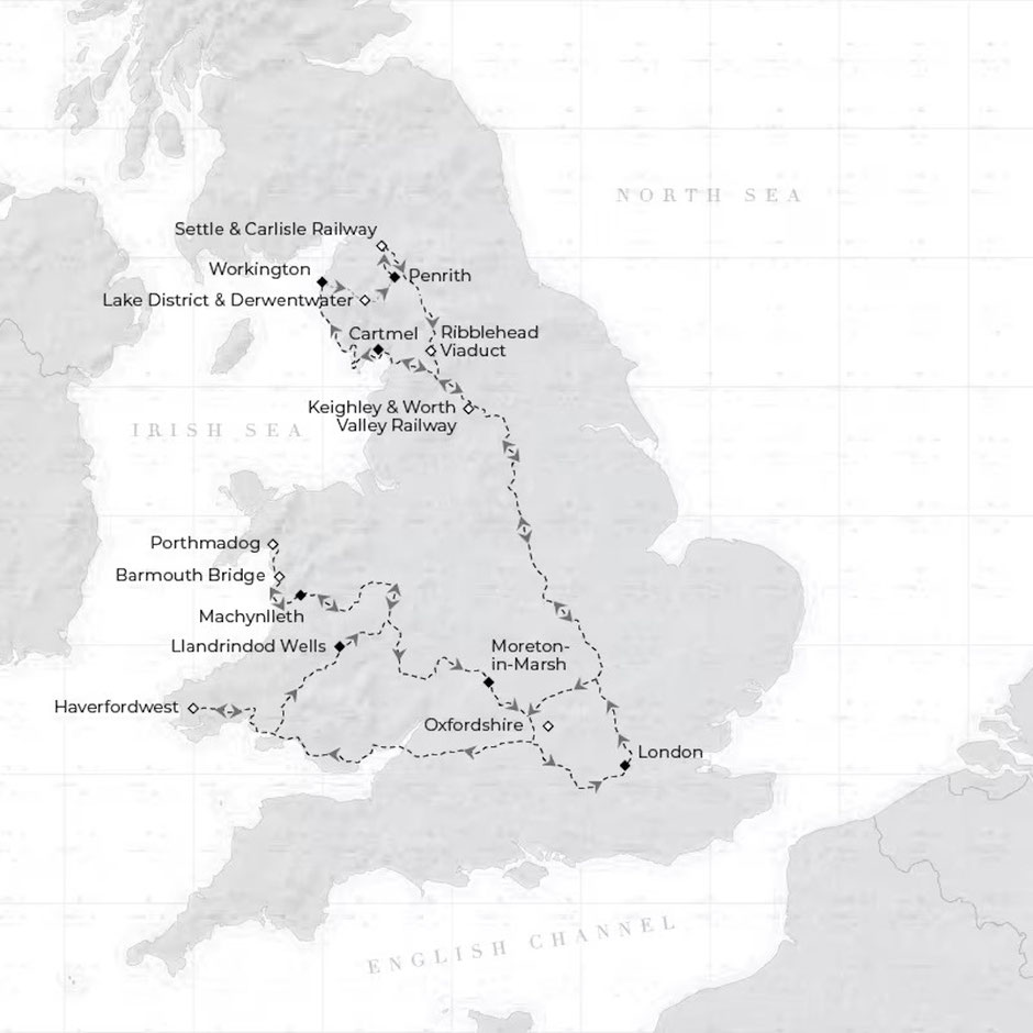 Routenkarte - Lake District & Wales ©Belmond