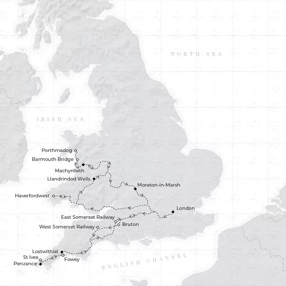 Routenkarte - Cornwall & Wales ©Belmond