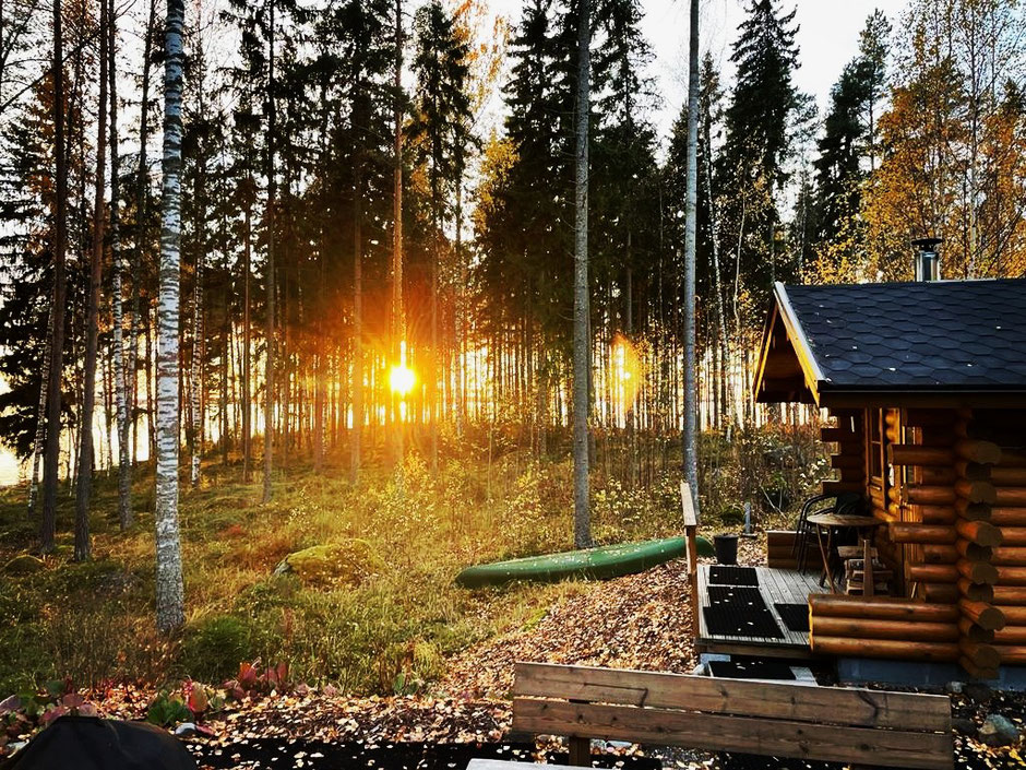 Sonnenuntergang See Kanu Sauna Finnland