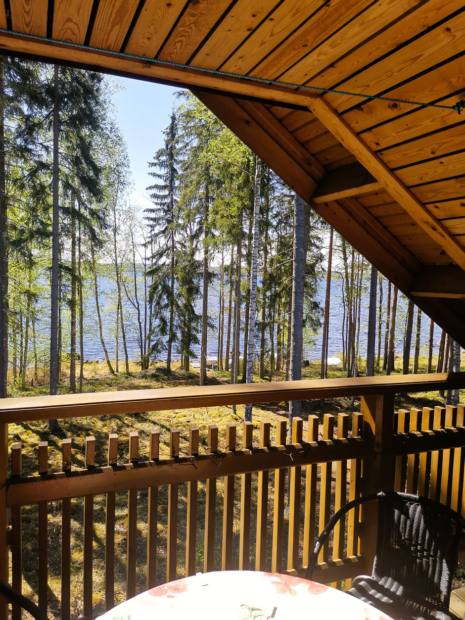 Balcony loghome lakeside Finland