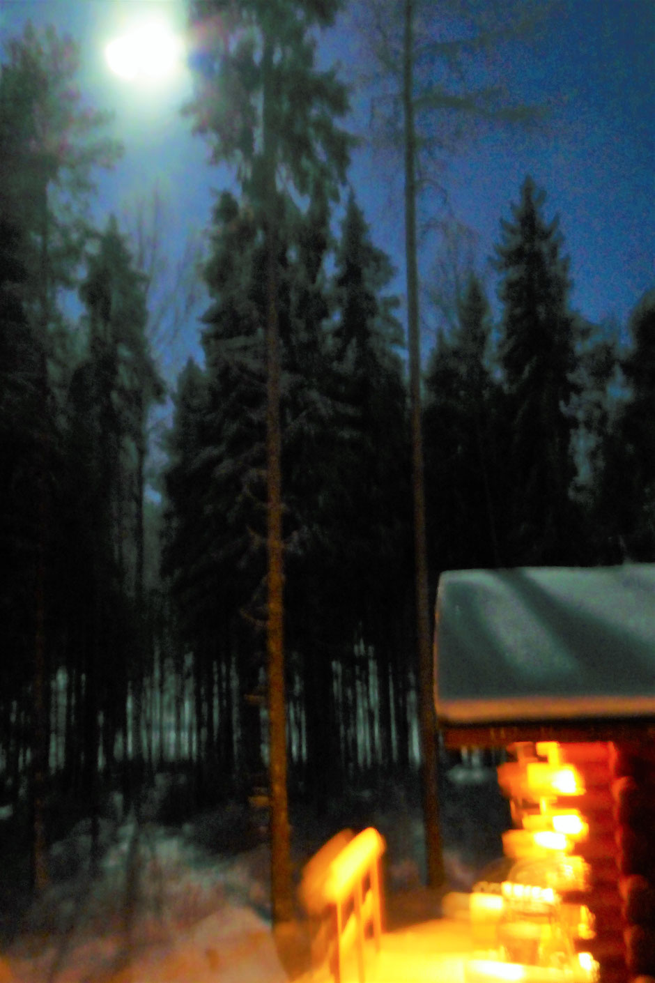 Finnische Winternacht Blockhaussauna Vollmond