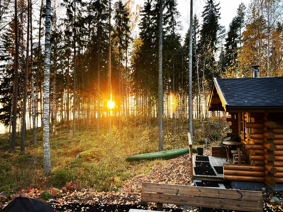 Blockhaussauna Finnland Sonnenuntergang