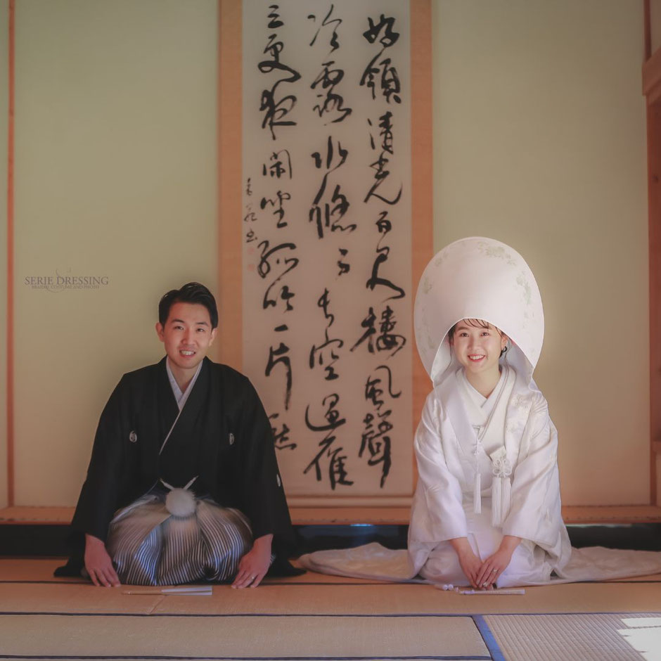 白無垢に綿帽子スタイルの花嫁様。根津記念館にて撮影