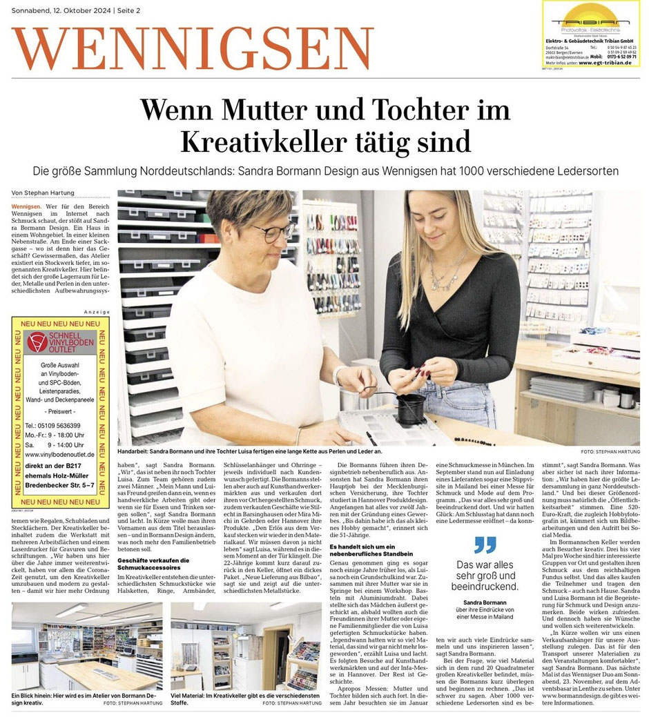 HAZ berichtet über den Kreativ Keller in Wennigsen. Freundinnenevents Schmuckworkshop