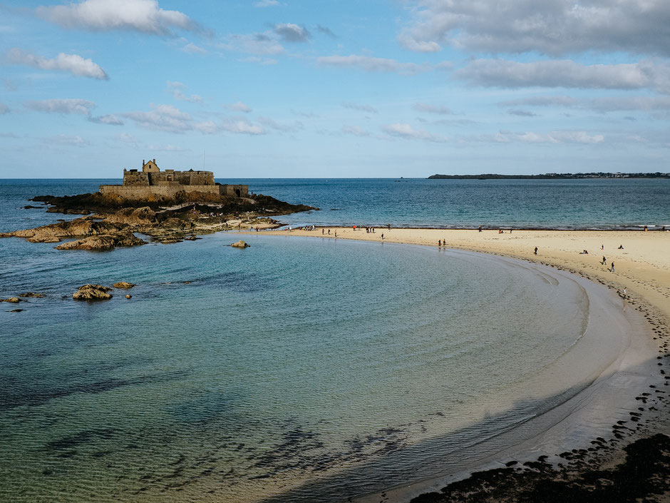 Ramparts, Plage de l'éventail, Petit bé, Grand bé, Fort national, Saint-Malo, Bretagne, Brittany