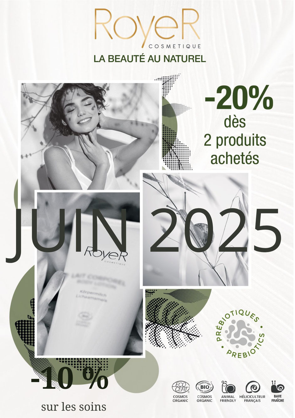 Bénéficiez jusqu'à fin juin de 20 % de remise sur les produits RoyeR à partir de 2 produits et/ou 10 % de remise sur votre soin visage
