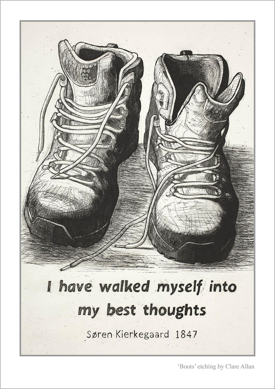 Boots art poster with walking / hiking boots and inspirational quote