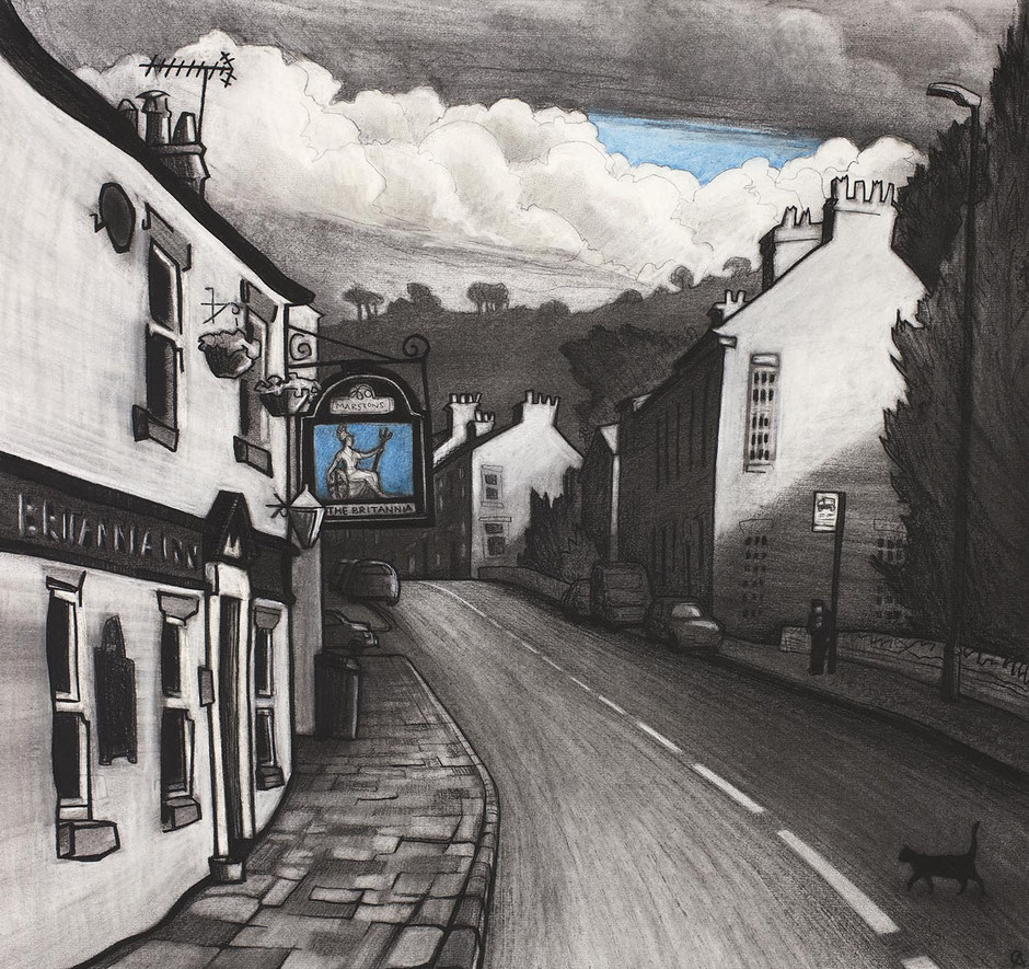 hurdsfield prestbury macclesfield cheshire britannia inn charcoal drawing fine art print