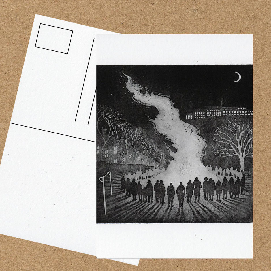 Guy Fawkes Night postcard featuring bonfire at High Lea Park, New Mills, Derbyshire