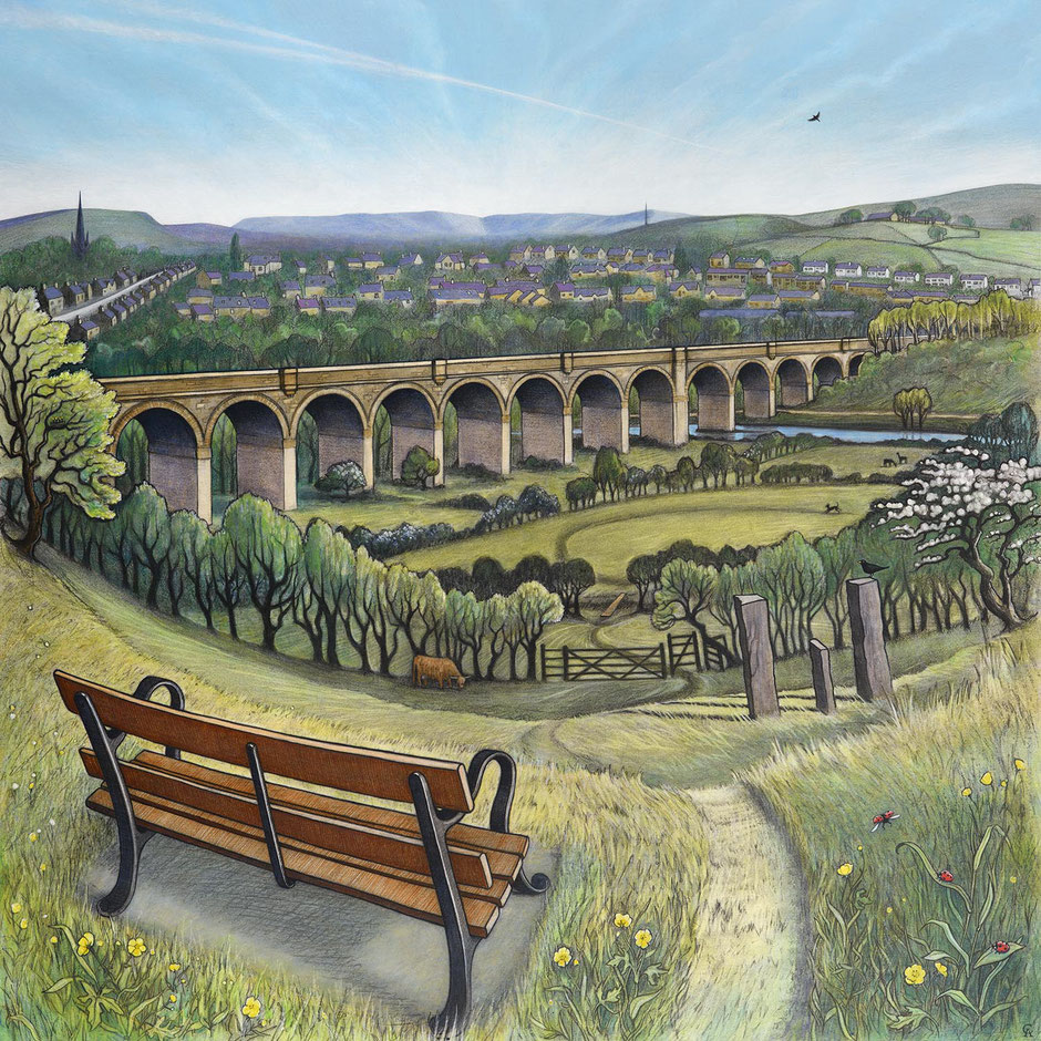 Midland Railway Viaduct Over River Goyt and Goytside Nature Reserve New Mills Derbyshire