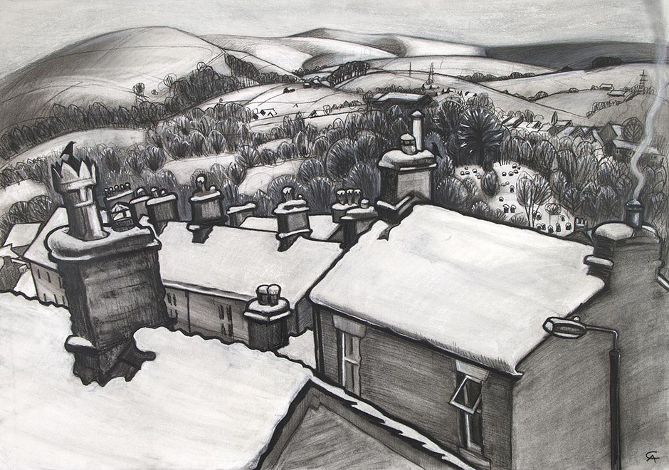 When it Snowed new mills high peak derbyshire england rooftop country snow winter scene fine wall art