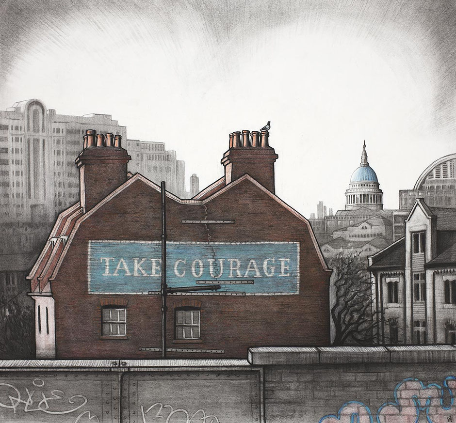 Take Courage London English real ale brewery and skyline city scene fine art print