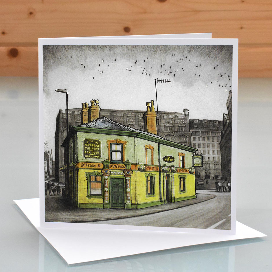 Peveril of the Peak iconic Manchester pub art greeting card
