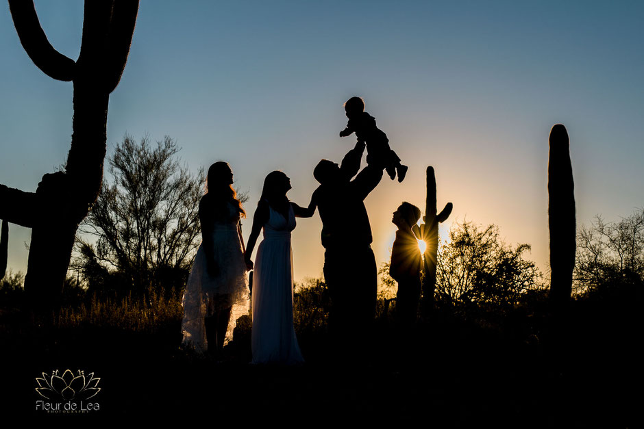 Tucson family photographer, silhouette photography, sunset, family portrait photographer, family portrait
