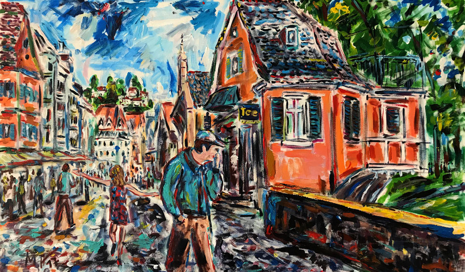 Esslingen am Neckar/ Auf der Inneren Brücke/ Acryl auf Leinwand/ 140 cm x 100 cm