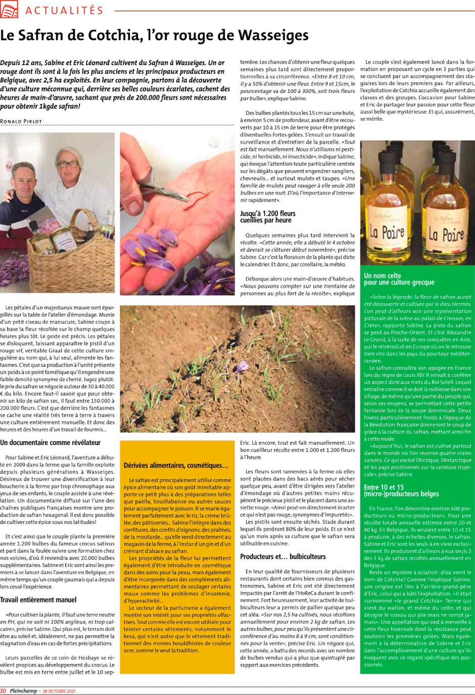 Nouveau reportage sur le Safran de Cotchia dans le magazine Plein champ.