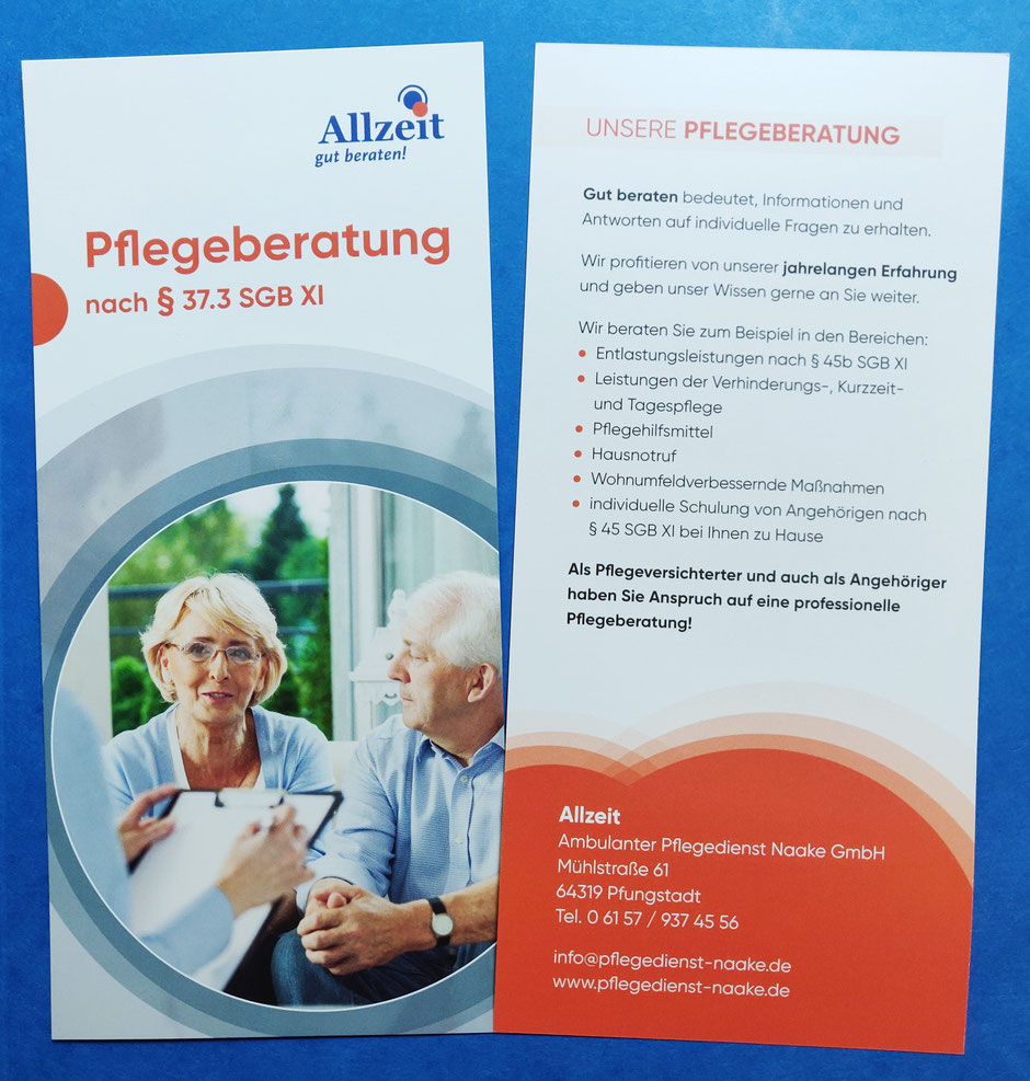Foto eines Flyers der Pflegeberatung Allzeit