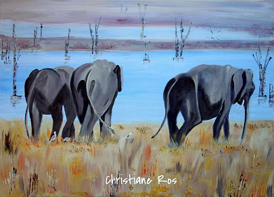 gemaltes Bild Elefanten auf Sri Lanka © Christiane Ros