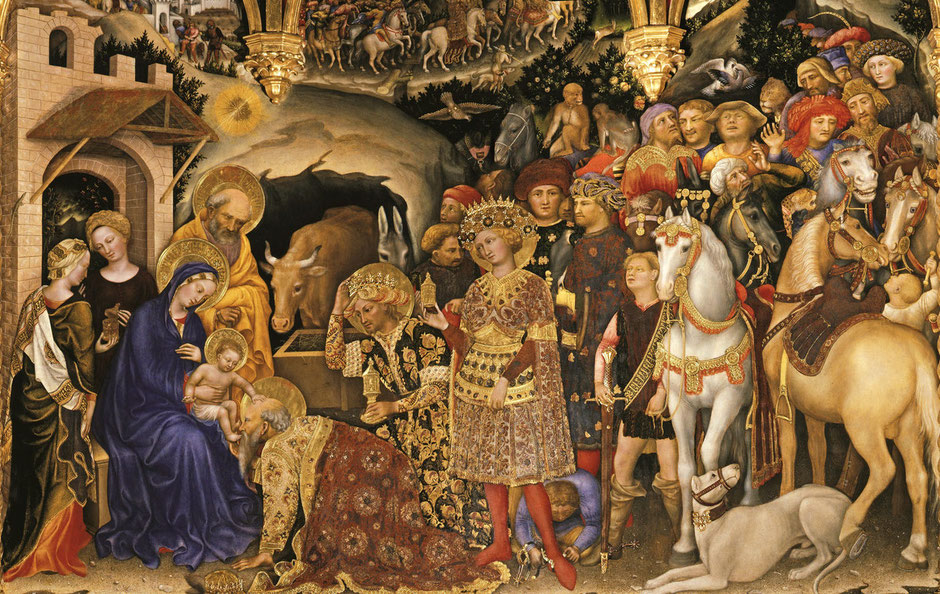 ジェンティーレ・ダ・ファブリアーノ「東方三博士の礼拝」、1423年、サンタ・トリニタ教会(フィレンツェ)