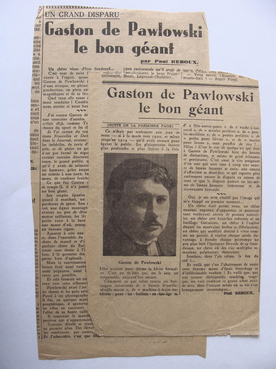 Coupures de presse lors du décès de G. de Pawlowsky