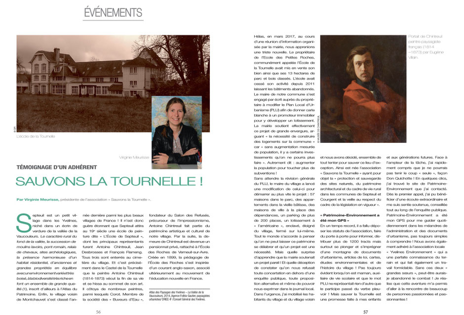 article (1/2) écrit par Virginie Meurisse Présidente de l'association Sauvons la Tournelle et publié en Septembre 2018 par la revue (N°197) de l'association Patrimoine Environnement