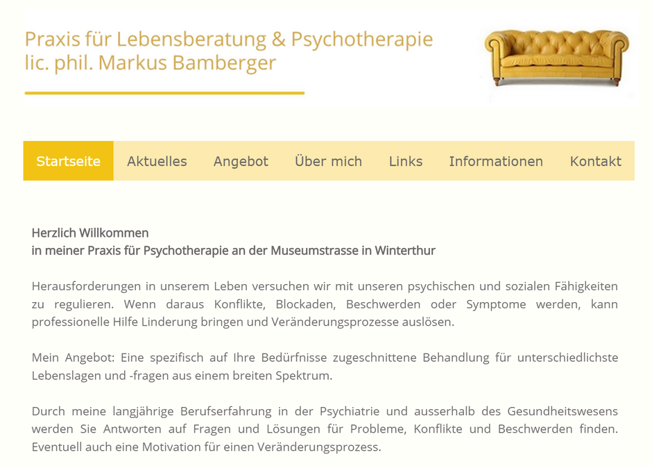 Homepageprojekt Markus Bamberger - Psychotherapie Winterthur