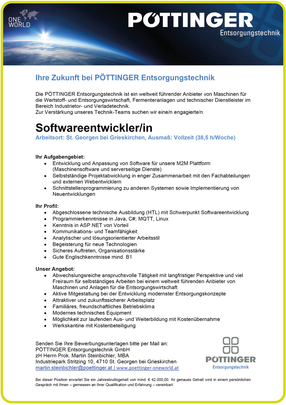 Software Developer Jobs - Softwareentwickler - Pöttinger Entsorgungstechnik GmbH - Grieskirchen - Oberösterreich - 1