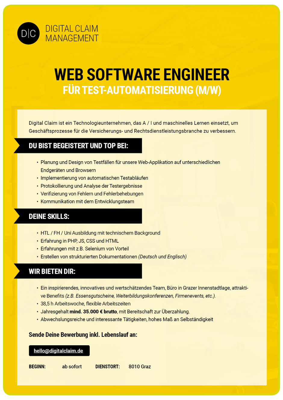 Software Developer Jobs - Web Software Engineer - Digital Claim Management - Graz - Steiermark