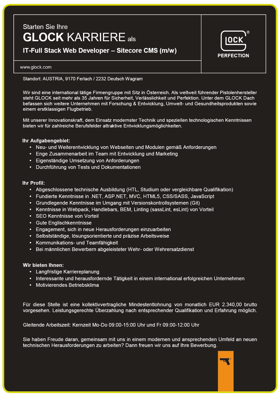 Software Developer Jobs - IT Full Stack Web Developer - Glock GesmbH - Deutsch Wagram - Ferlach