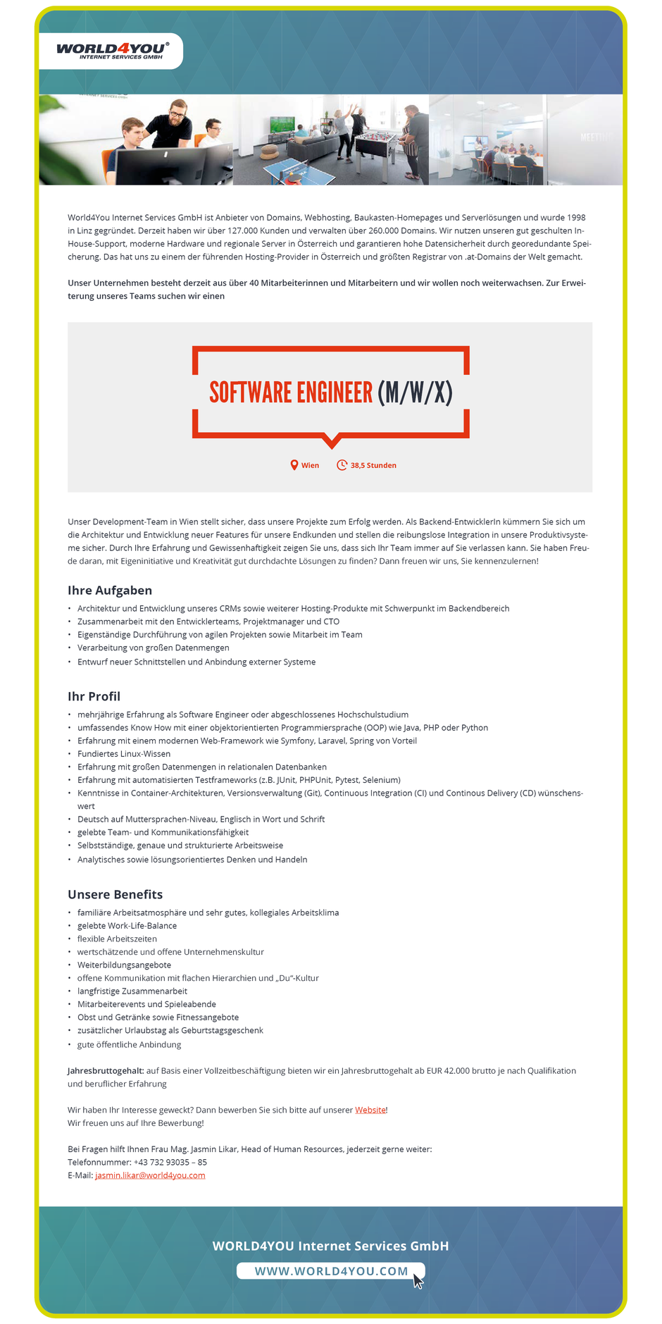 Software Developer Jobs - Software Engineer - World4You Internet Services GmbH - Wien - 1