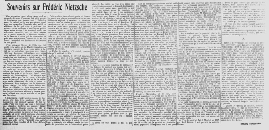 Edouard Schneider, Souvenirs sur Frédéric Nietzsche, 1924