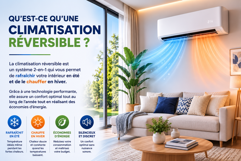 Qu'est ce qu'une climatisation réversible ? et pourquoi choisir une climatisation réversible ? Frigoriste Laval. Climatisation air/air. Pose de climatisation. Entretien climatisation 