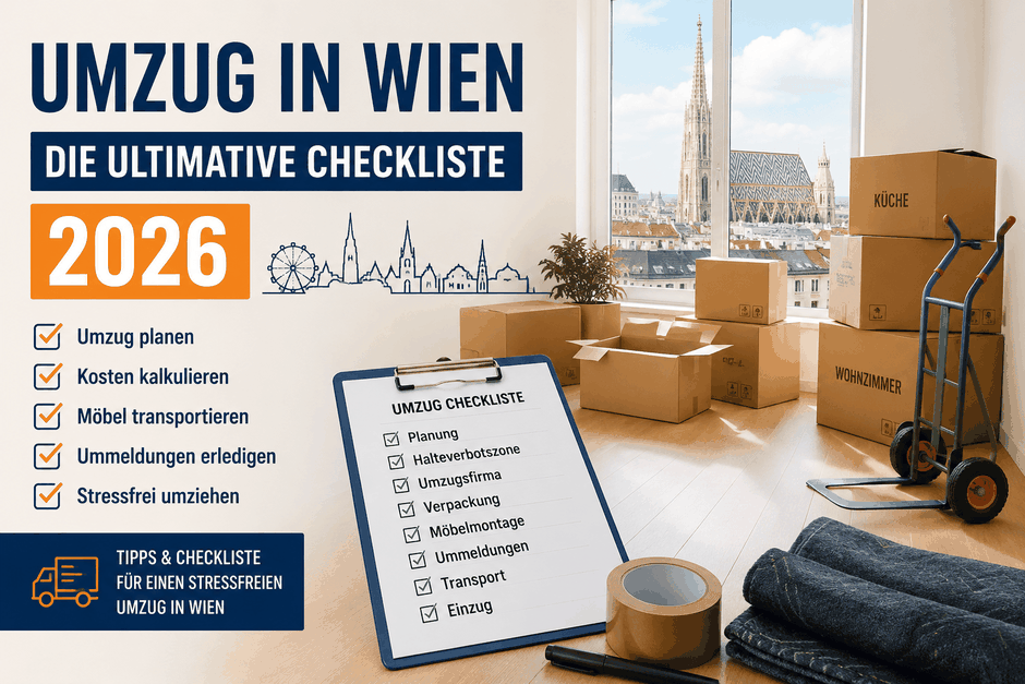 Umzug in Wien mit Umzugskartons, Möbeltransport und Checkliste für stressfreie Übersiedlung 2026