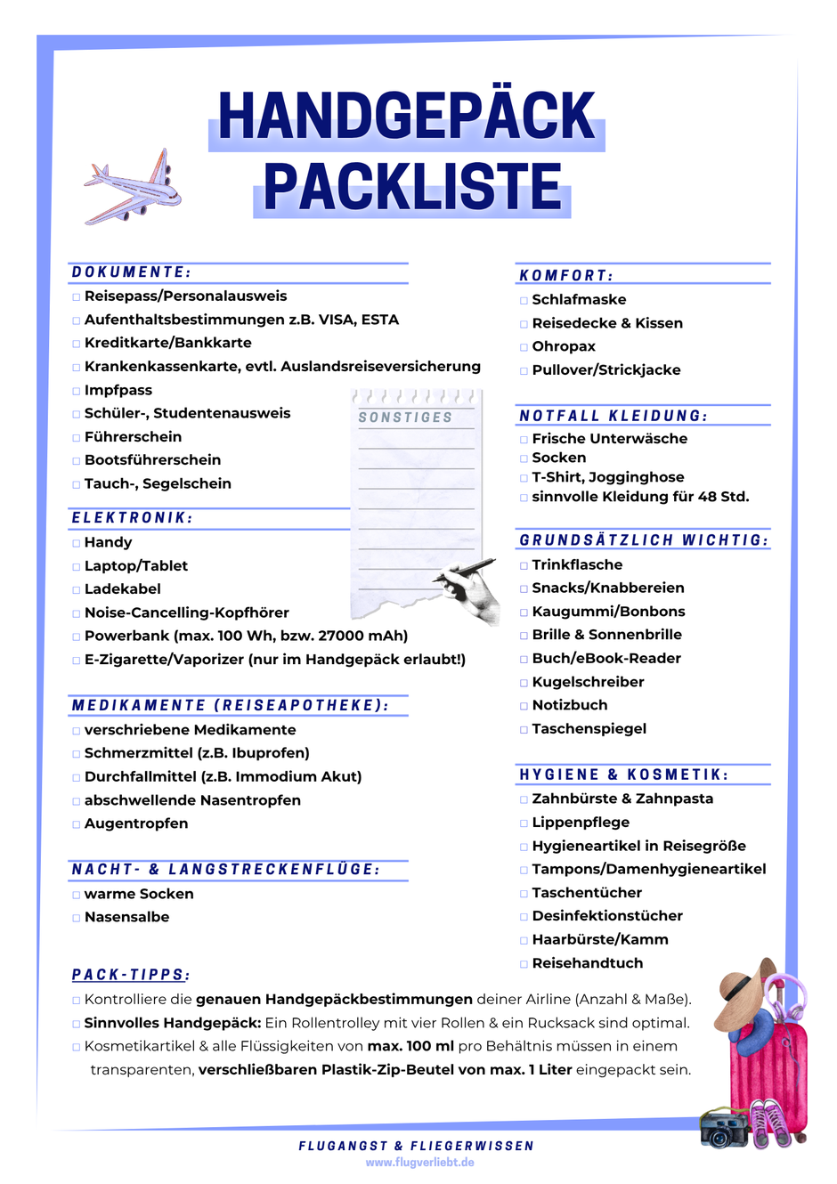 packliste Handgepäck