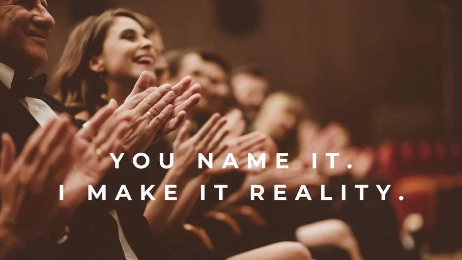Lächelnde Personen applaudieren Text You name it. I make it reality.
