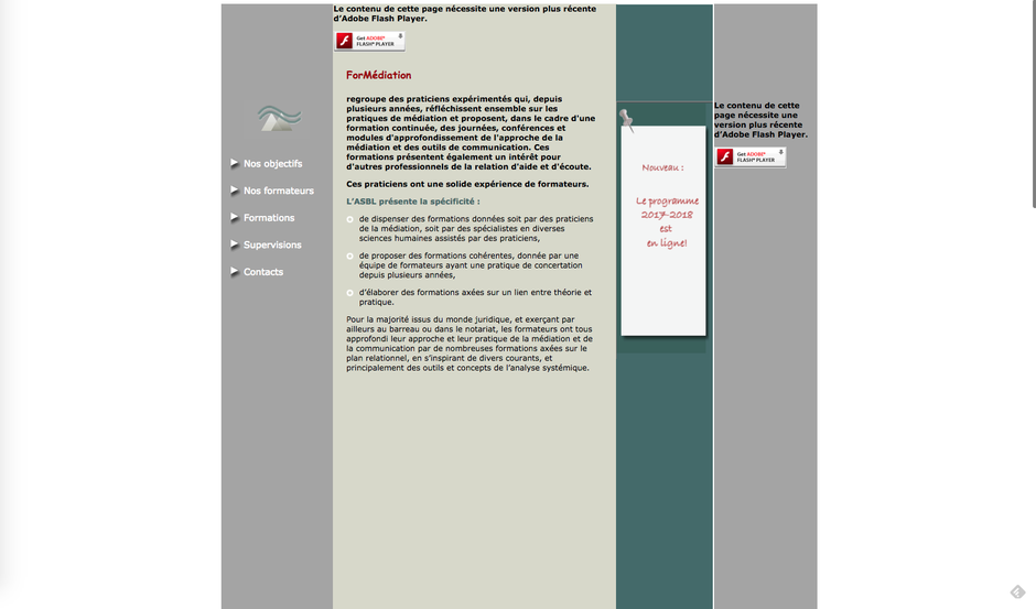 L'ancien site de ForMédiation créé et maintenu avec Dreamweaver