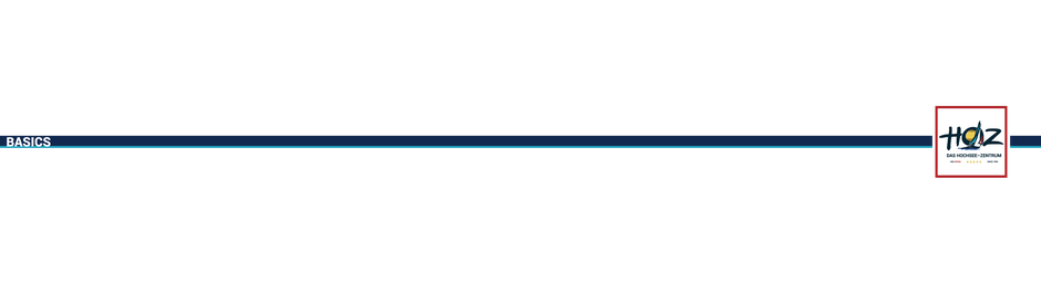 Horizontale blaue Trennlinie mit dem Text “BASICS” links und dem Logo “HOZ – DAS HOCHSEE-ZENTRUM” rechts.