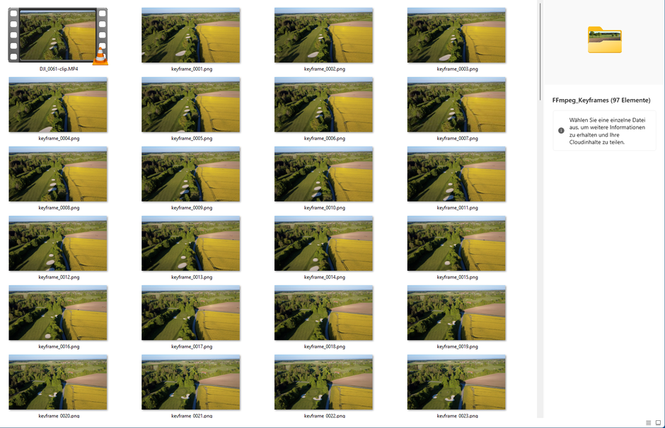 Aussehen des Ausgabe-Ordners FFmpeg_Keyframes nach Extraktion.