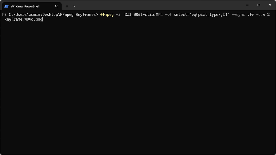 Der Befehl zur Extraktion der Keyframes ist eingegeben und muss nur noch mit Enter bestätigt werden.