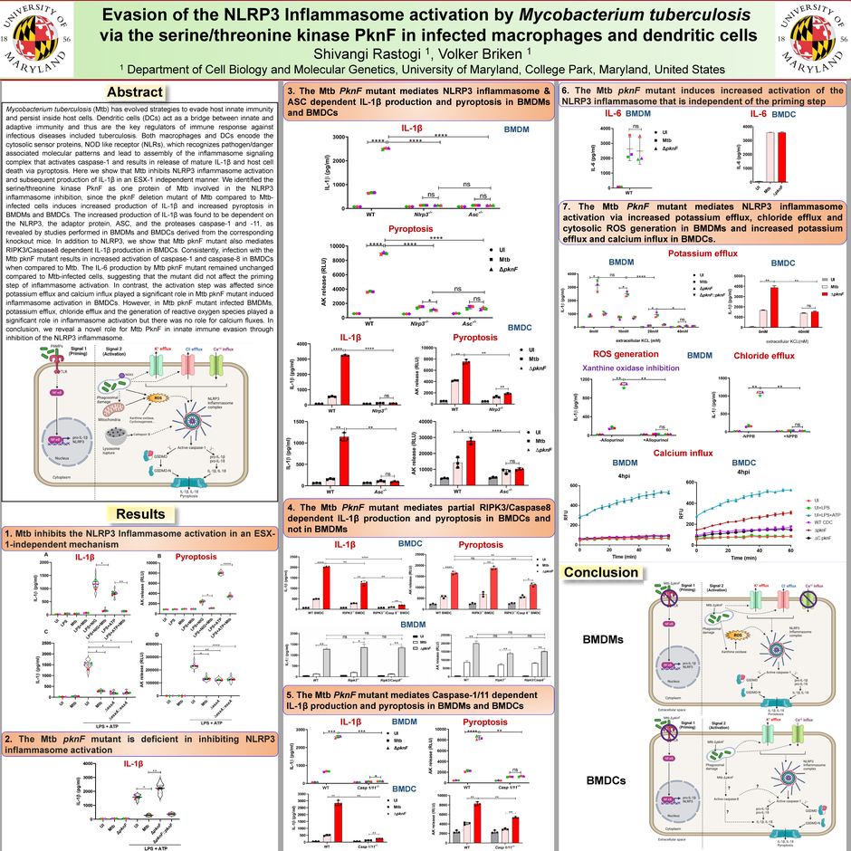 Poster title: “Evasion of the NLRP3 Inflammasome activation by Mycobacterium tuberculosis via the serine/threonine kinase PknF in infected macrophages and dendritic cells”.