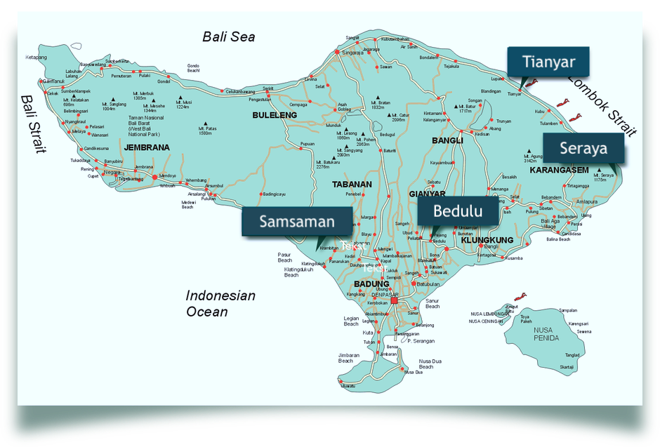 map locations of WINS Learning Centers on Bali