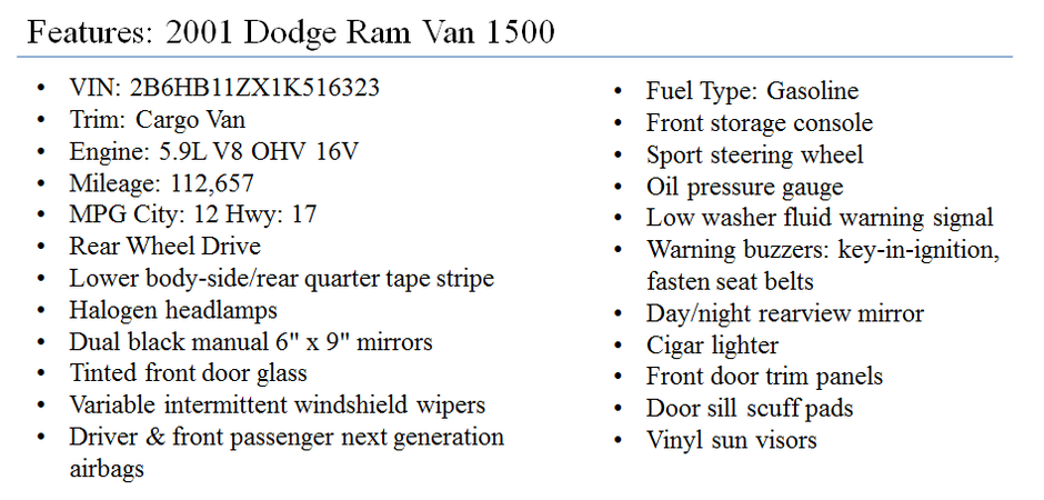 2001 Dodge Ram 1500 Mobility Van For Sale