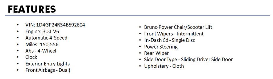 2004 Dodge Wheelchair Van For Sale
