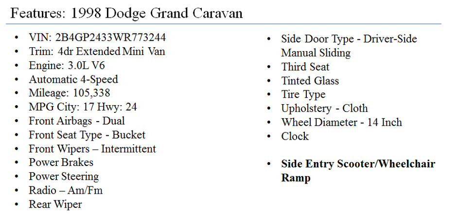 1998 Dodge Grand Caravan Mobility Van