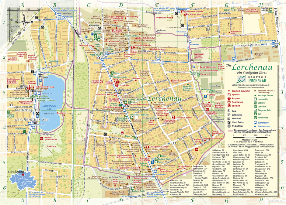 Informativer Stadtplan der Lerchenau, ein Service des Bürgervereins Lerchenau © Helmut Jarvers