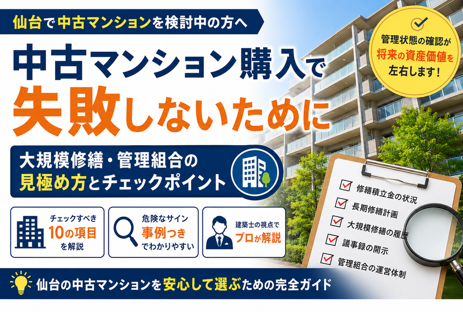 中古マンションは室内だけでなく、管理組合・修繕積立金・大規模修繕の透明性まで確認することが大切です。