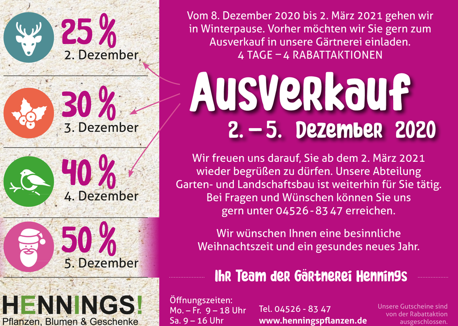 Hennings Vierhusen Ausverkauf 2020