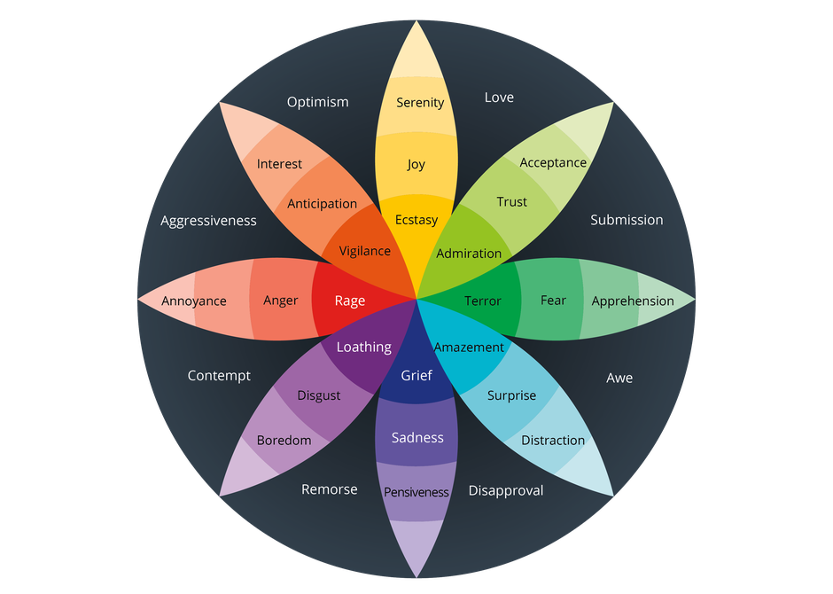 In 1980 Robert Plutchik created a wheel of emotions to illustrate the 8 different primary bipolar emotions.