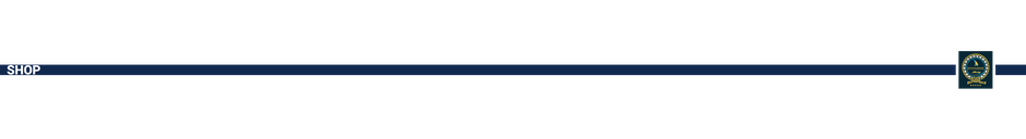 Grafischer Trenner mit dunkelblauem Balken und Akademie‑Emblem, Text: Shop.